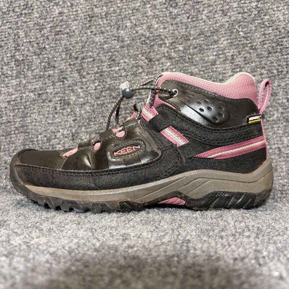 Keen Kids Waterproof Mid Hiking Boots Black Pink Youth Size 2 Outdoor Trail